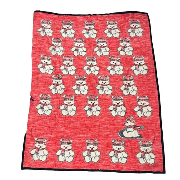 Biederlack Bedding Vintage Biederlack Teddy Bears Reversible Blanket Throw Blue Cream 74x54